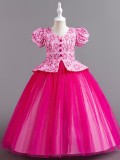 Children's Plaid Patchwork Puff Sleeve Princess Dress