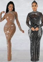 Spring Women's Sexy Mesh Beaded Nightclub Party Long Dress