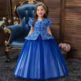 Children's Plaid Patchwork Puff Sleeve Princess Dress