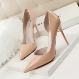 Fashionable High-Heeled Patent Leather Stiletto Shallow Mouth Pointed Toe Hollow Sexy High-Heeled Shoes