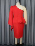 Style Slash Shoulder One-Sleeve Ruffle Party Cocktail Dress