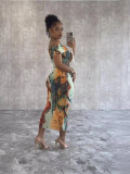 Women's Off Shoulder Fashion Printed Slim Long Dress
