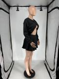 Women's Summer Low Back Top Pleated Skirt Two-Piece Set