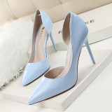 Fashionable High-Heeled Patent Leather Stiletto Shallow Mouth Pointed Toe Hollow Sexy High-Heeled Shoes