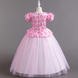 Children's Plaid Patchwork Puff Sleeve Princess Dress