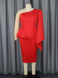 Style Slash Shoulder One-Sleeve Ruffle Party Cocktail Dress