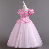 Children's Plaid Patchwork Puff Sleeve Princess Dress