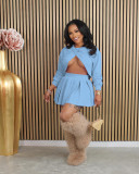 Women's Summer Low Back Top Pleated Skirt Two-Piece Set