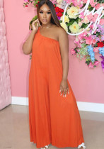 Women Solid Color Slash Shoulder Loose Jumpsuit Women Solid Color Slash Shoulder Loose Jumpsuit