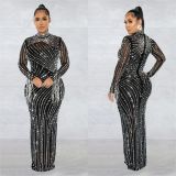 Spring Women's Sexy Mesh Beaded Nightclub Party Long Dress