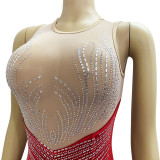 Spring Velvet Patchwork Mesh Beaded Sleeveless Nightclub Long Dress