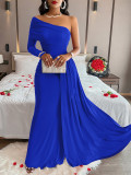 Summer Casual Sexy Women's Solid Color Slash Shoulder Slim Waist Long Dress