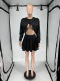 Women's Summer Low Back Top Pleated Skirt Two-Piece Set