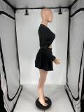 Women's Summer Low Back Top Pleated Skirt Two-Piece Set