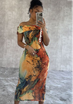 Women's Off Shoulder Fashion Printed Slim Long Dress Women's Off Shoulder Fashion Printed Slim Long Dress