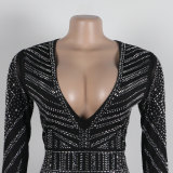Sexy Slim Beaded V-Neck Slim Slit Bodycon Dress