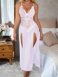 Sexy Lingerie Sexy White See-Through Lacemesh Strap Slit Night Dress