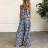 Plaid Print Strap Low Back Wide Leg Jumpsuit
