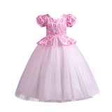 Children's Plaid Patchwork Puff Sleeve Princess Dress