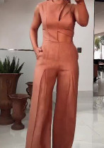 Summer Fashion Round Neck High Waist Solid Color Hollow Wide Leg Jumpsuit Summer Fashion Round Neck High Waist Solid Color Hollow Wide Leg Jumpsuit