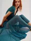 Irregular See-Through Mesh Sexy High-Waisted Long Skirt