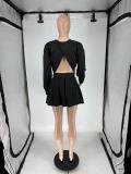 Women's Summer Low Back Top Pleated Skirt Two-Piece Set