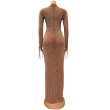 Spring Women's Sexy Mesh Beaded Nightclub Party Long Dress