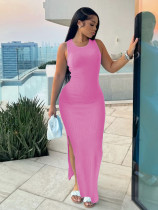 Women Career Sleeveless Round Neck Dress