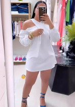 Women Solid Hollow Shoulder Crossover Dress