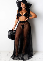 Women Sexy Bikini Beach Mesh Pleated Skirt Set Women Sexy Bikini Beach Mesh Pleated Skirt Set