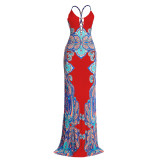 Women Ethnic Print Strap Maxi Dress