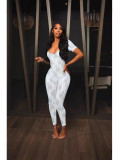 Women Summer Lace Short Sleeve Backless Sexy Jumpsuit