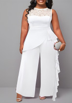 Plus Size Women Solid Career Lace  Loose Jumpsuit