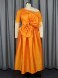 Women Spring Slash Shoulder Off Shoulder Party Bow Dress