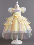 Girls tail puff sleeve holiday party dress princess dress