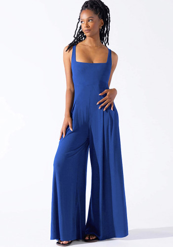 Women Casual Knitting Sexy Suspender Wide Leg Jumpsuit