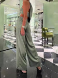 Women Elegant Halter Neck Slash Shoulder Strapless Sexy Crop Top and Wide Leg Pants Two-piece Set