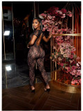 Women Summer Lace Short Sleeve Backless Sexy Jumpsuit