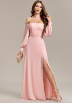 Women Elegant Strapless Long Sleeve Zip Slit Dress Women Elegant Strapless Long Sleeve Zip Slit Dress