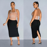 WomenSolid Mesh Beaded Halter Neck Maxi Dress
