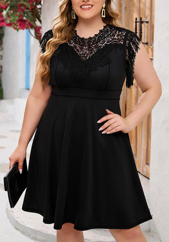 Plus Size Women Lace Round Neck Tassel Elegant Dress