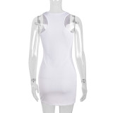 Women Spring Summer Beaded Heart Print U Neck Sexy Dress