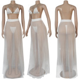 Women Sexy Bikini Beach Mesh Pleated Skirt Set