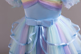 Girls tail puff sleeve holiday party dress princess dress