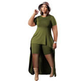 Plus Size Women Casual Solid Top and Shorts Casual Two-piece Set