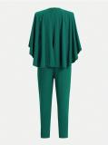 Plus Size Women Sexy Solid Bat Cape Sleeve V Neck Jumpsuit