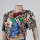 Women Sexy Printed Top and Loose Wide Leg Pants Two-piece Set