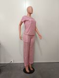 Women Spring Summer Sequin Solid Short Sleeve Top and Pants Two-piece Set
