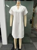 Women Sexy Solid V Neck Short Sleeve Turndown Collar Solid Dress
