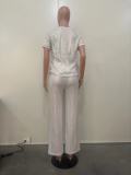 Women Spring Summer Sequin Solid Short Sleeve Top and Pants Two-piece Set